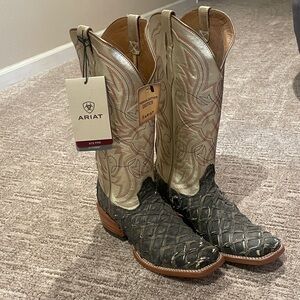 Ariat Derby Exotic Black and Cream Embossed Western Boots